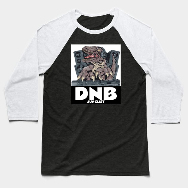 DNB - Junglist T-Rex Dj (white) Baseball T-Shirt by DISCOTHREADZ 